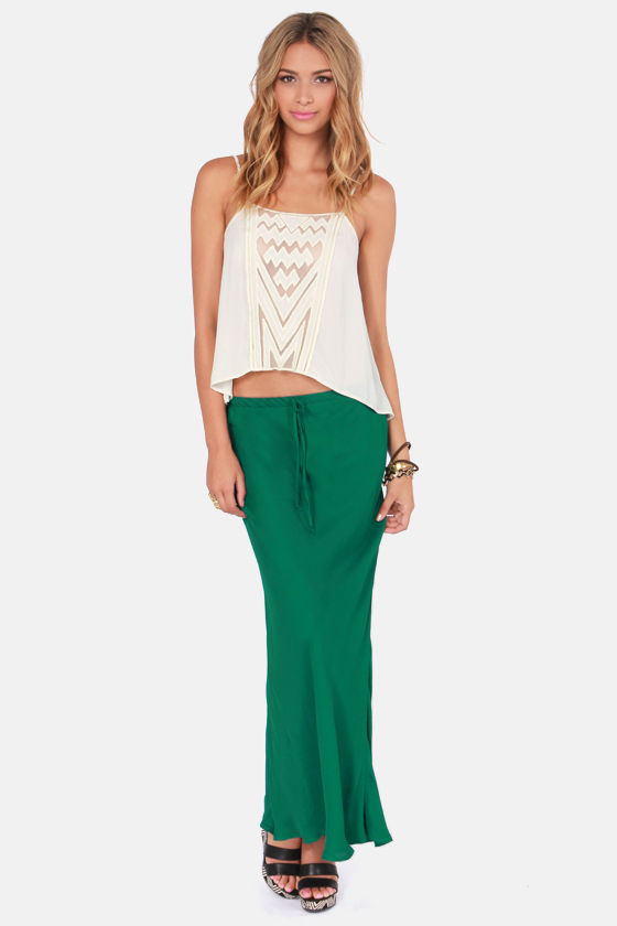 emerald green maxi skirt