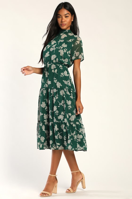 Dark Green Floral Dress Dark Green Floral Dress Green Short Sleeve Maxi  Dress V Neck