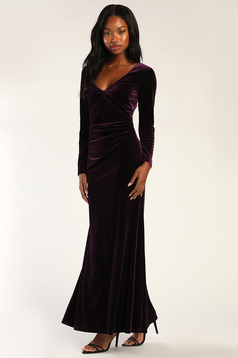 purple velvet wrap dress Essential Luisa Wrap Dress