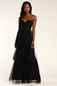 Tulle-y Amazing Black Tulle Sleeveless Bustier Maxi Dress 2