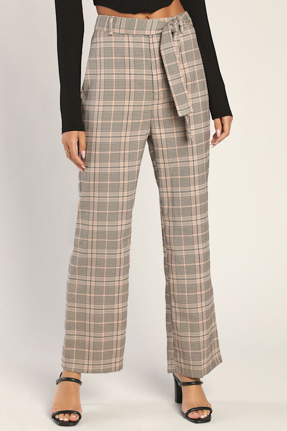 Making a Statement Pink Multi Plaid Tie-Front Trouser Pants 11
