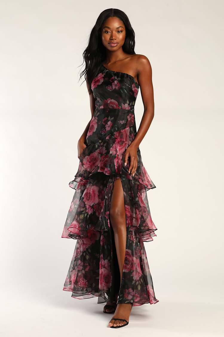 Floral Print Wedding Guest Dresses Lulus Black Floral Dress Tiered