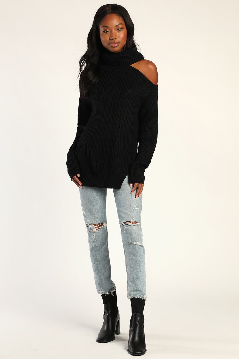 Black Sweater Top - Heart Cutout Top - Long Sleeve Sweater Top - Lulus