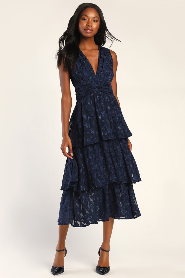 navy blue tiered dress