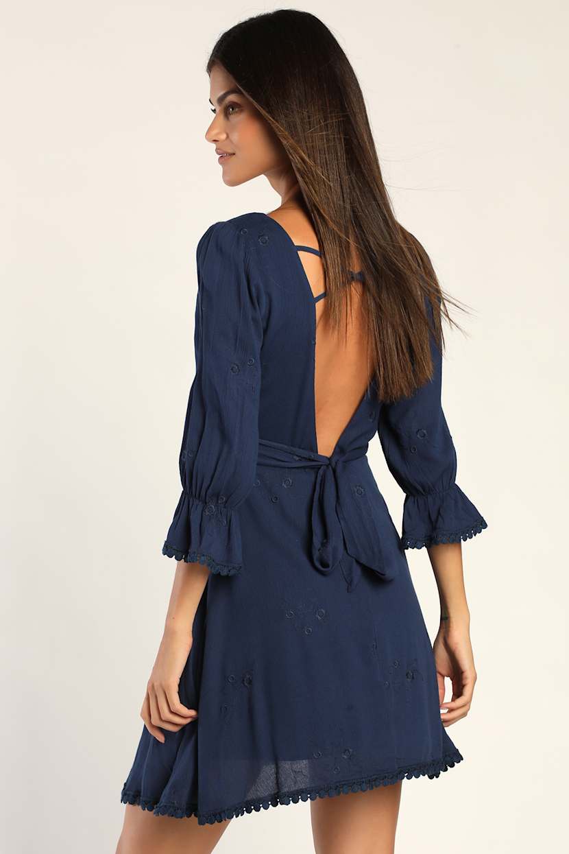 Navy Blue Dress - Embroidered Dress - Blue Mini Dress - Lulus