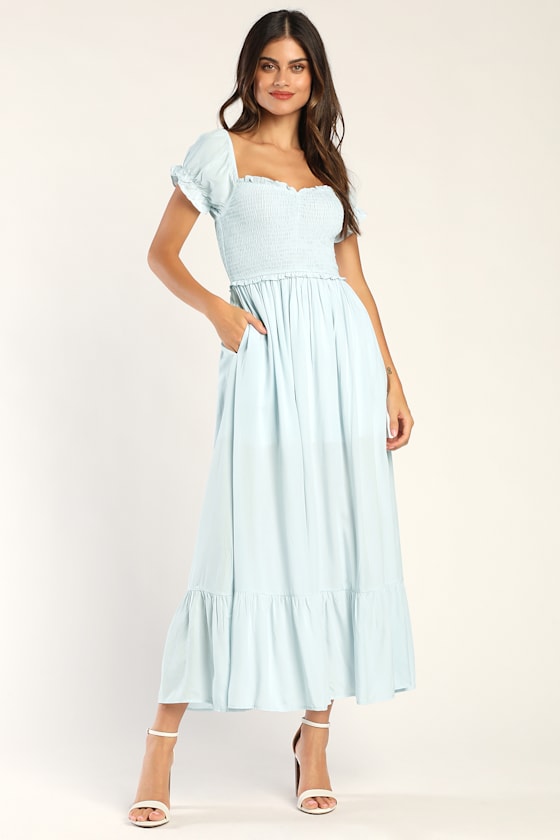 Always So Sweet Light Blue Smocked Puff Sleeve Maxi Dress 13