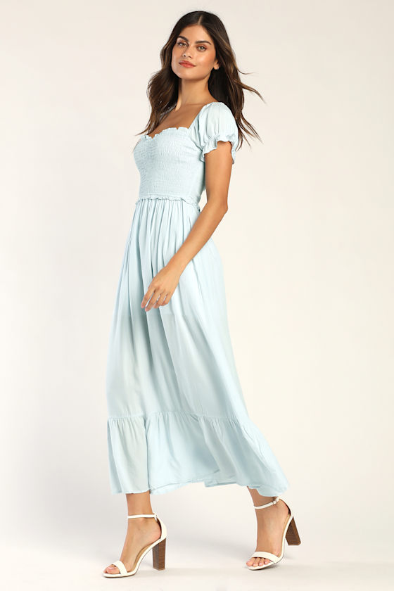 Always So Sweet Light Blue Smocked Puff Sleeve Maxi Dress 12