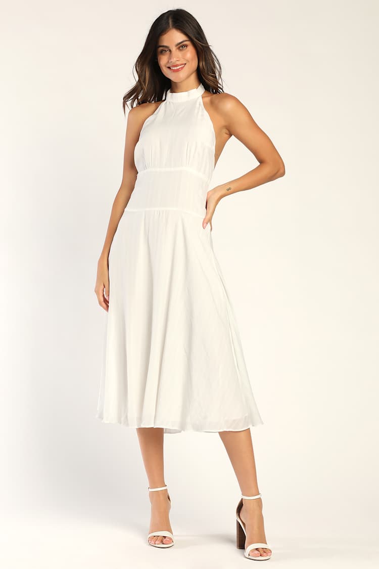 hutch plunge halter fringe knit midi dress Shauna Denim Halter Midi Dress - Indigo Blue
