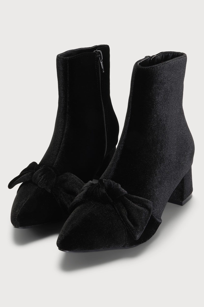 black bow ankle boots