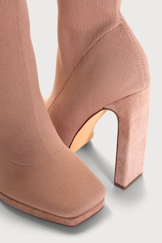 Beige Synoy Light Nude Square Toe Mid-Calf Sock Boots | Womens | 9 (Available in 8, 7.5, 7, 6.5, 6, 5.5, 5, 8.5, 10, 11) | Lulus