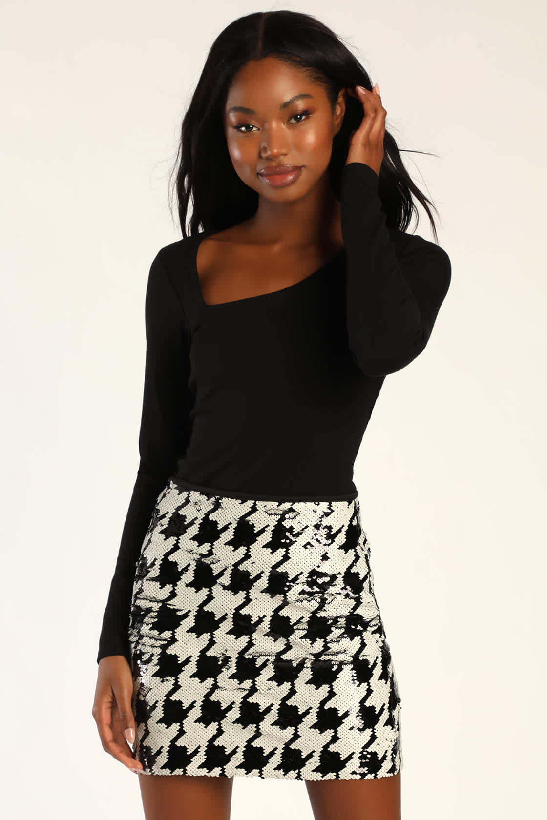HOUNDSTOOTH SEQUIN SKIRT main image 0
