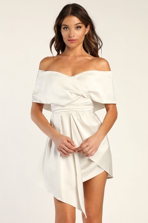 Ivory Satin Dress - Asymmetrical Dress - Sexy Satin Mini Dress - Lulus