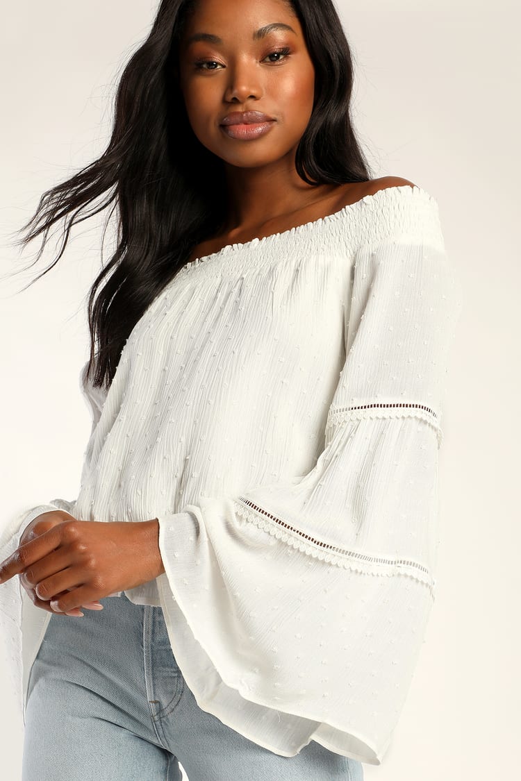 Top White Lace Top - Bell Sleeve Top - Lulus