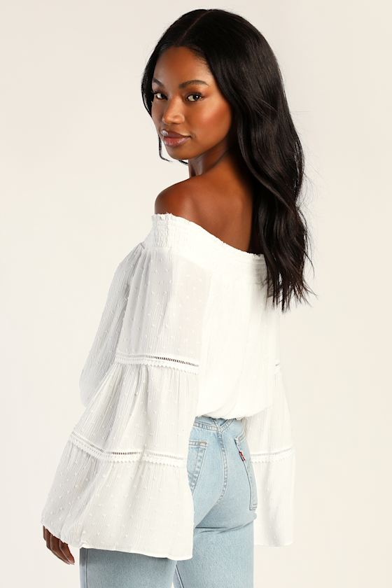 Sunny Story White Lace Bell Sleeve Off-the-Shoulder Top 8