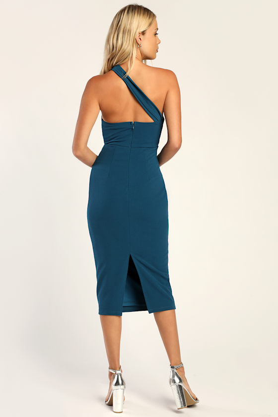 Hold Your Attention Teal Blue One-Shoulder Sleeveless Midi Dress 9