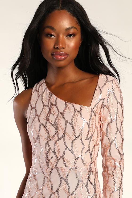 Gleaming and Gorgeous Blush Sequin Asymmetrical Maxi Dress 4