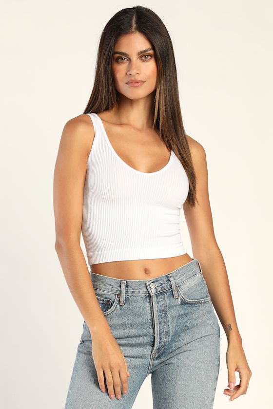 Solid Rib White Cropped Tank Top 9