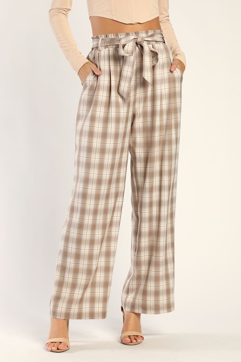 Cute Beige and Brown Pants - Plaid Pants - Straight-Leg Pants - Lulus