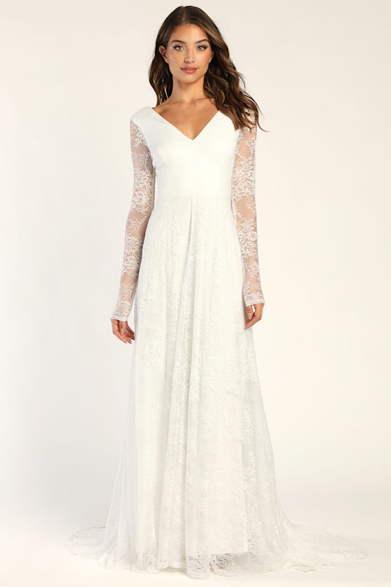 I Love You Forever White Lace Long Sleeve Maxi Dress 2