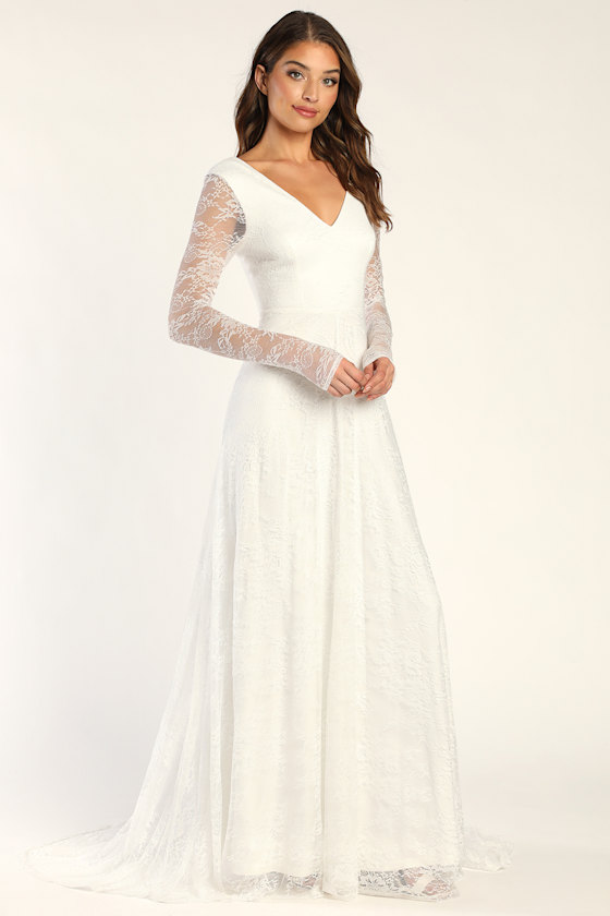 Long Sleeve Gown - Lace Bridal Gown - Lulus