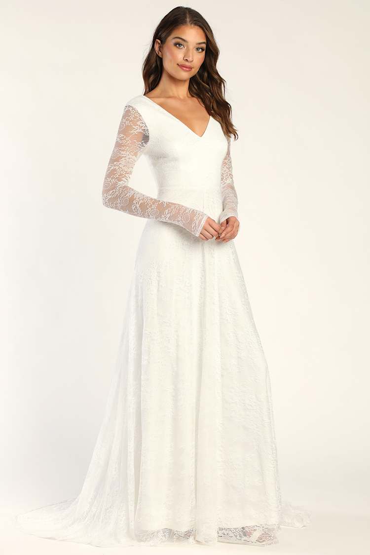 White Lace Maxi Dress - Long Sleeve Gown - Lace Bridal Gown - Lulus White Lace Maxi Dress - Long Sleeve Gown - Lace Bridal Gown - Lulus
