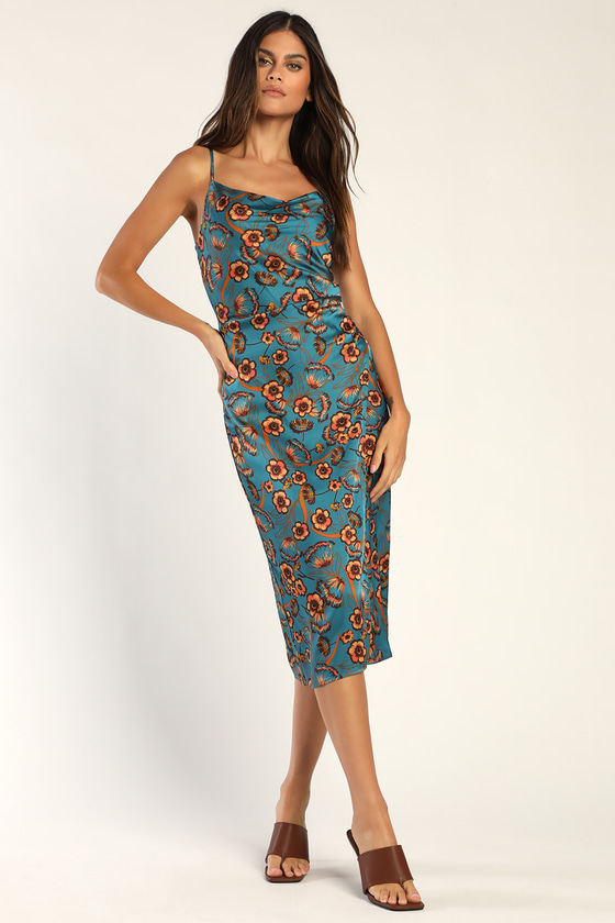 Teal floral hotsell midi