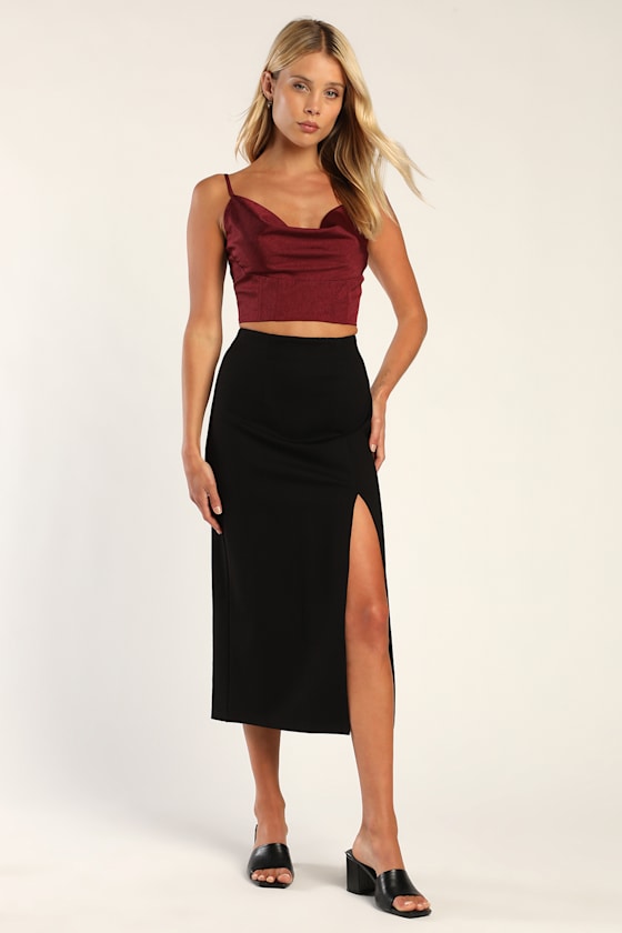 Sophisticated Sensation Black High-Waisted Midi Skirt 1