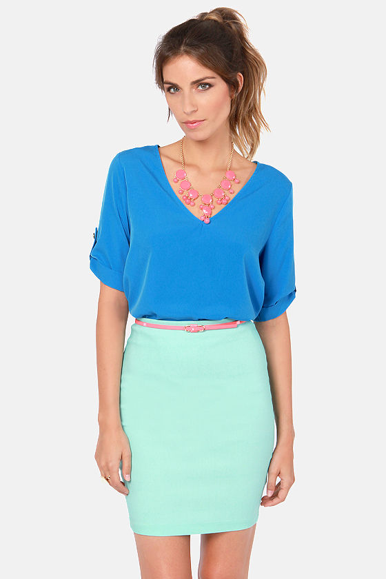 Cute Cornflower Blue Top Short Sleeve Top VNeck Top 36.00 Lulus