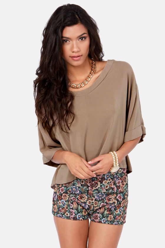 Cute Brown Top Short Sleeve Top 35.00 Lulus