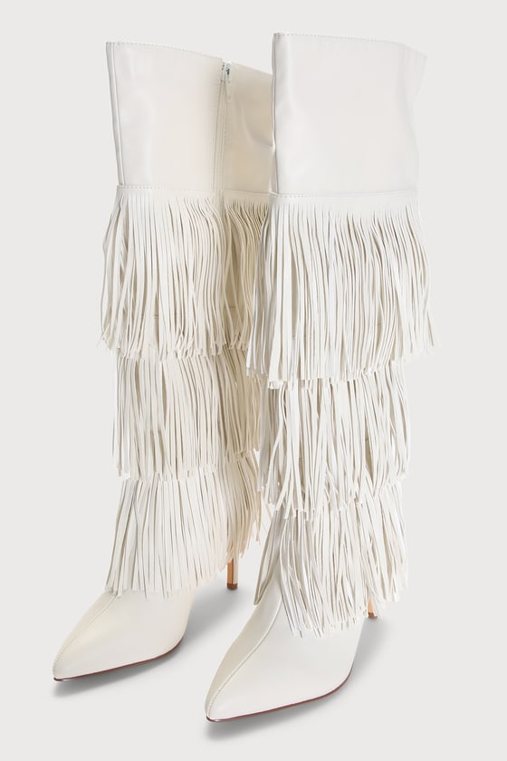 Fringe white boots clearance