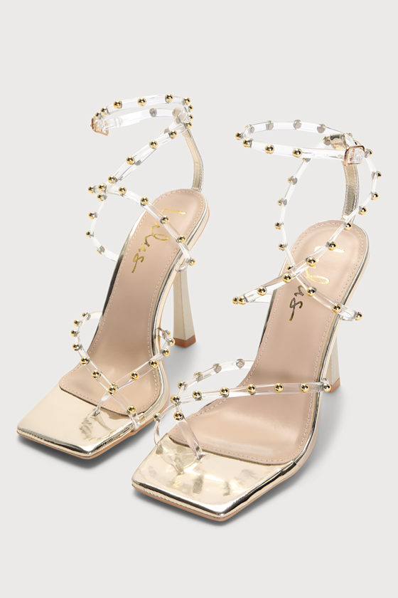 Goosyy Gold Patent Studded High Heel Sandals 2