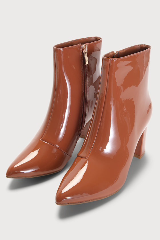Sarai Cognac Patent Pointed-Toe Ankle Booties 4