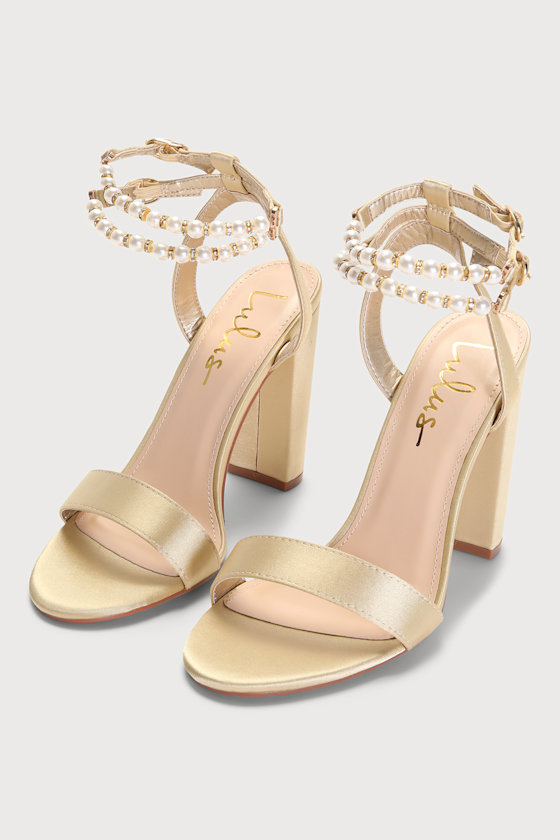 Kaylyn Gold Pearl Rhinestone Ankle Strap High Heel Sandals 3