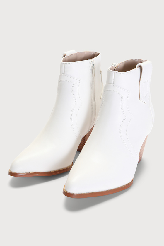 Wealy White Pointed-Toe Ankle Booties 3