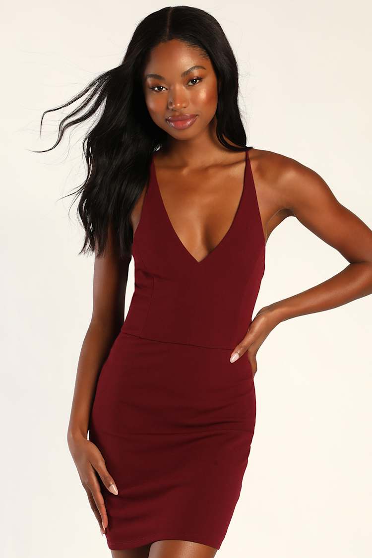 Flirty Burgundy Dress - Mini Bodycon Dress - Cutout Mini Dress - Lulus