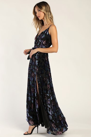 Black Maxi Dress Velvet Burnout Dress Floral Maxi Dress Lulus