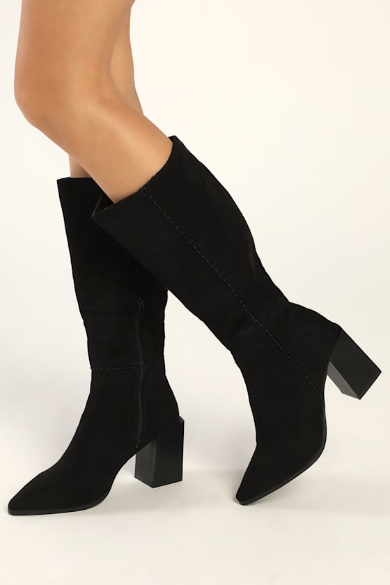 Delaynie Black Suede Pointed-Toe Knee High Boots 5