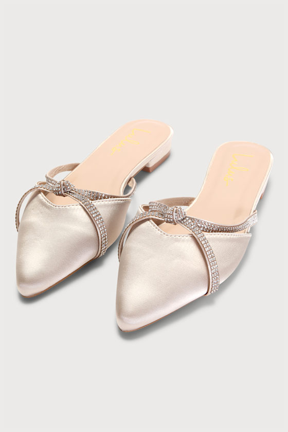Hoovery Ivory Satin Rhinestone Pointed-Toe Mule Slides 3