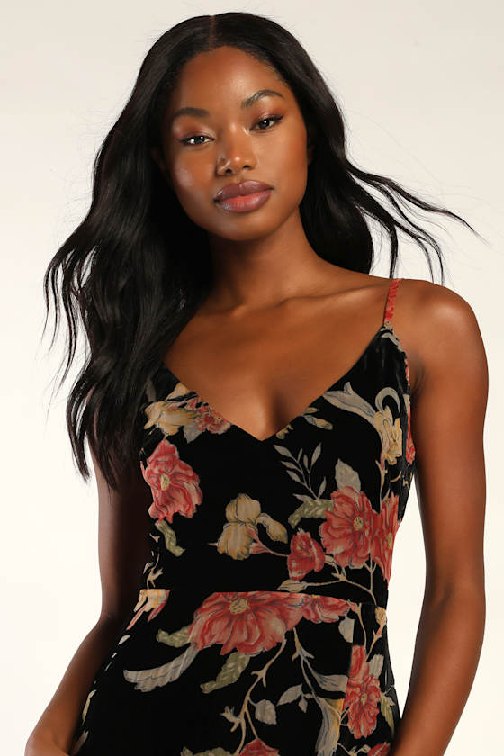 Alluring Blooms Black Floral Burnout Velvet Maxi Dress 3