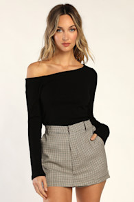 Popular Babe Black Ribbed Knit Asymmetrical Long Sleeve Top 3