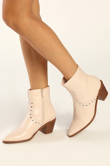Waverd Bone Pointed-Toe Studded Ankle Booties