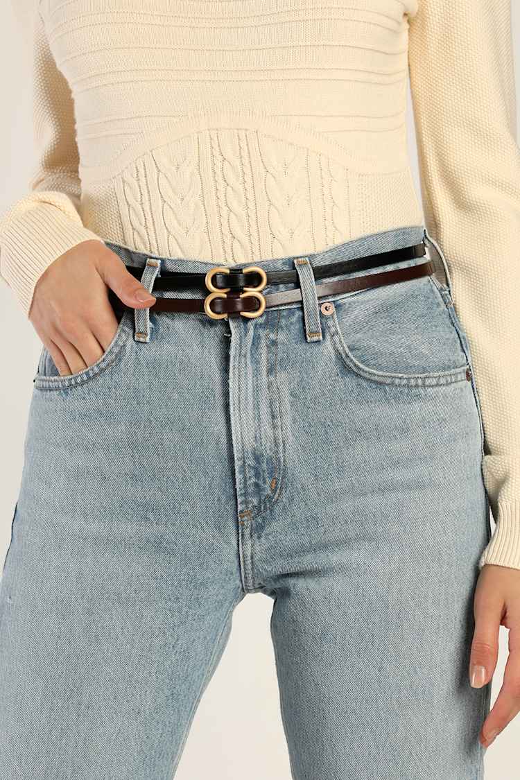 Black and Brown Belt Set - Faux-Leather Belt Set - Skinny 