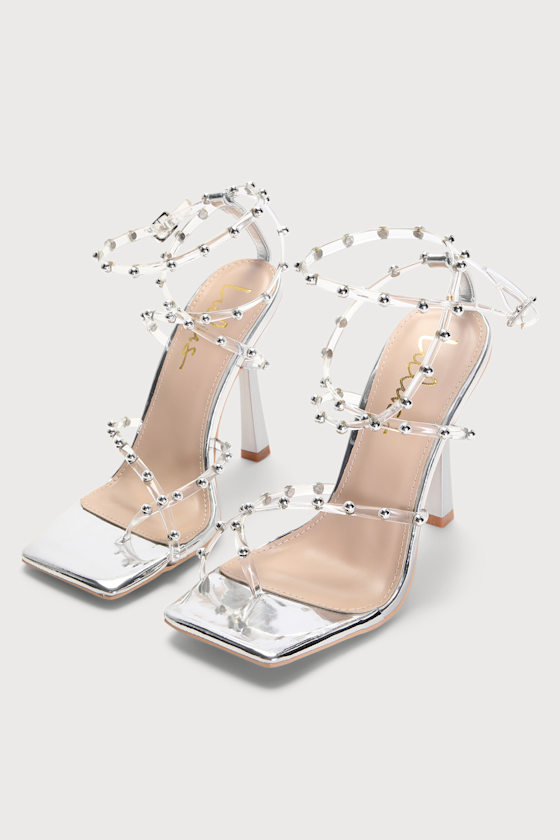 Goosyy Silver Patent Studded High Heel Sandals 2