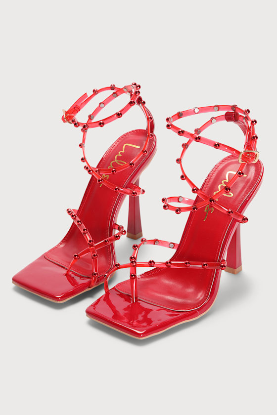 Goosyy Red Patent Studded High Heel Sandals 2