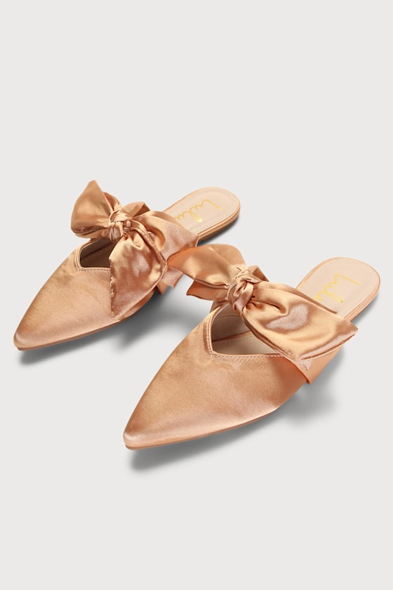Sylviee Gold Satin Pointed-Toe Bow Mules 3