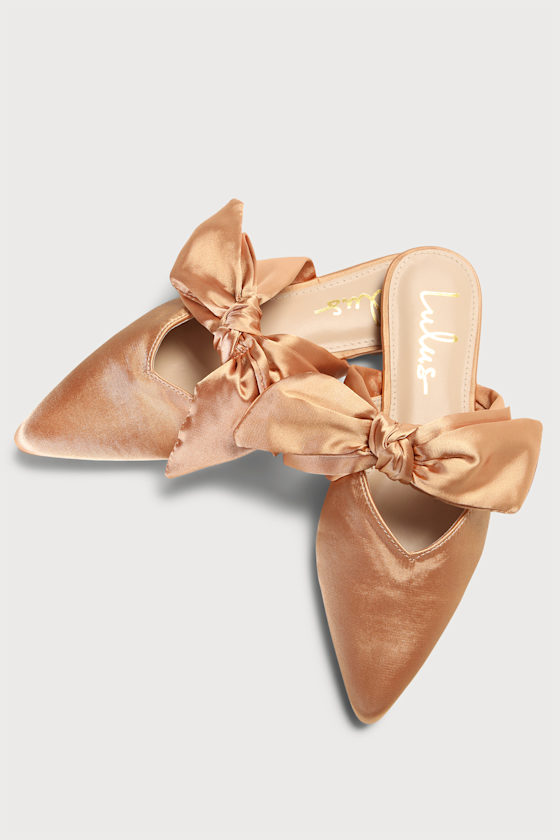 Sylviee Gold Satin Pointed-Toe Bow Mules 4