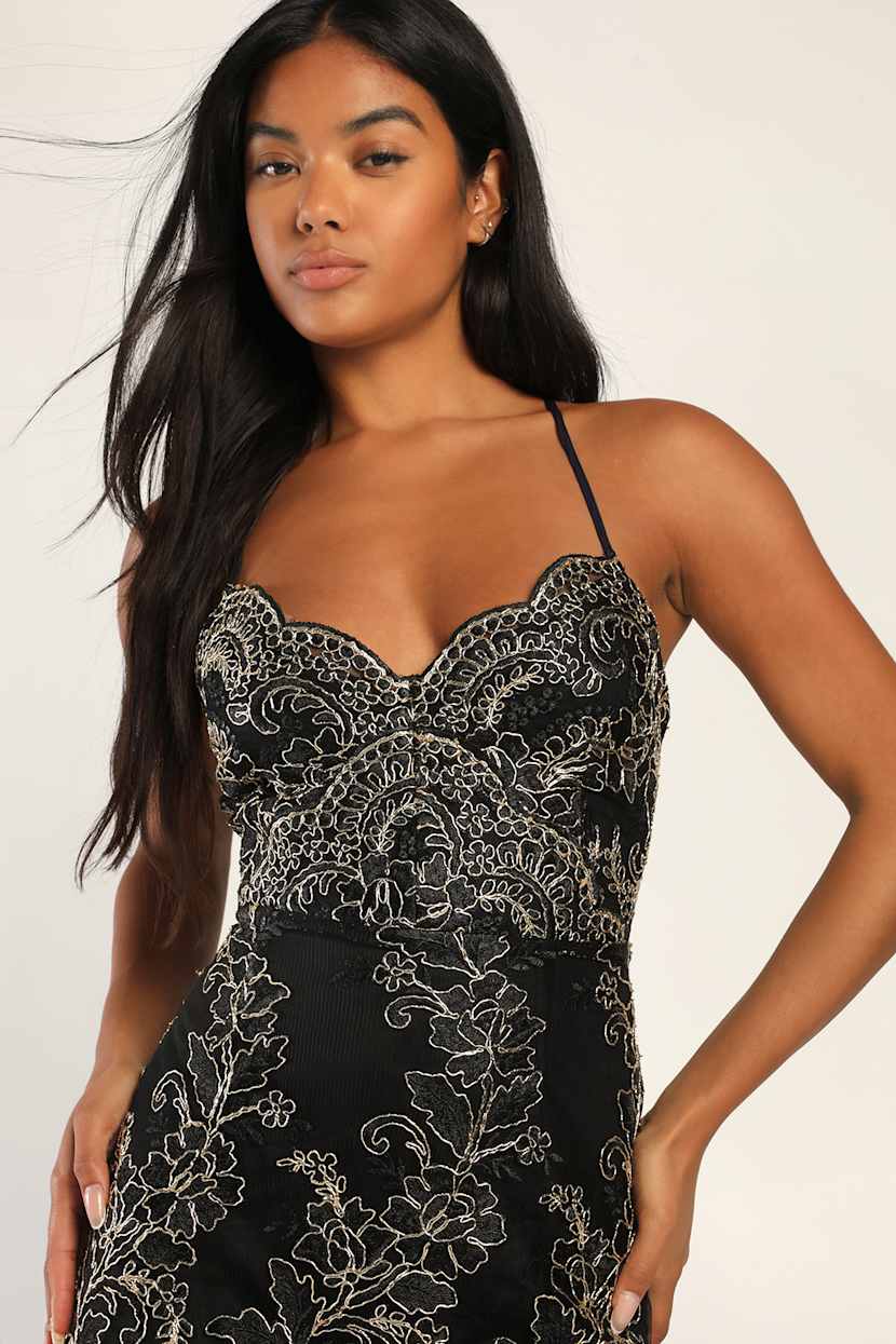 green emerald velvet dress Black Exquisite Golden flower appliqué dress – Tabu Formal and Bridal