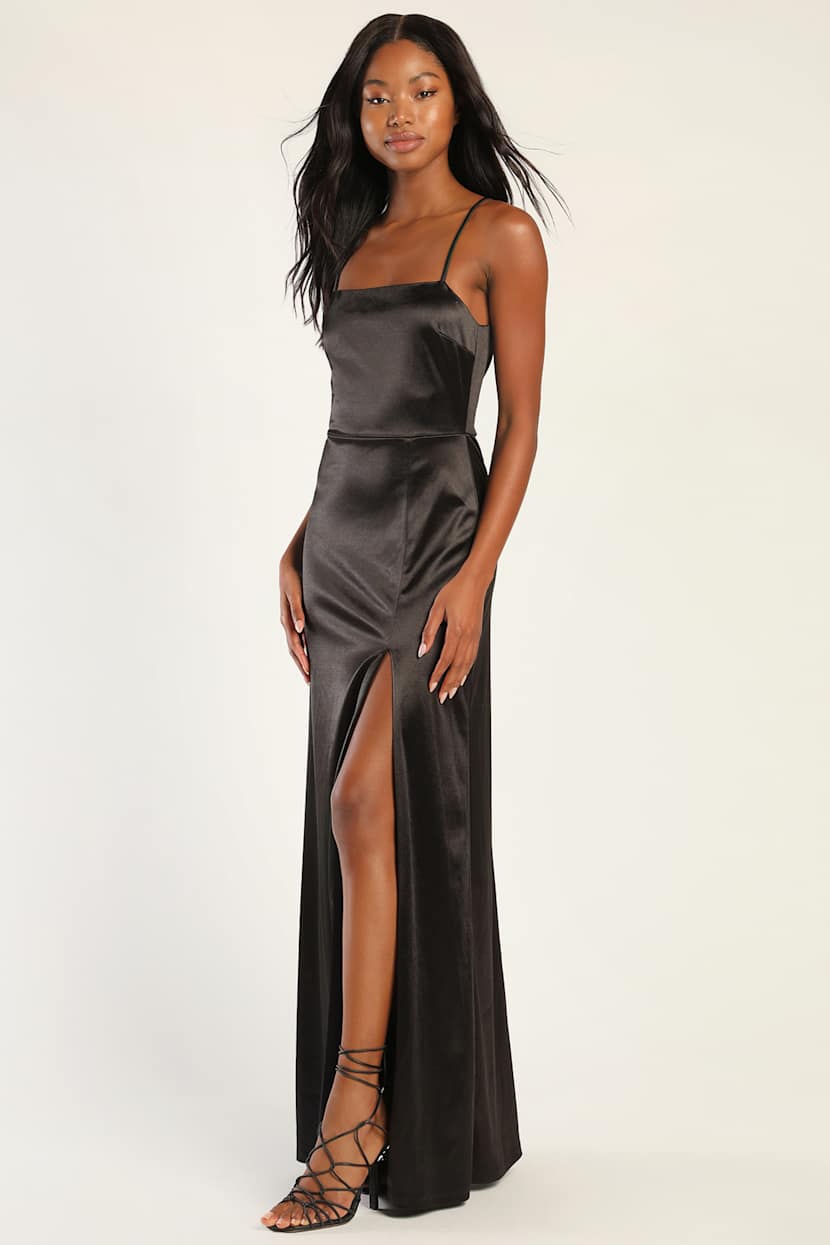 Black Satin Gown - Satin Maxi Dress - Black Bridesmaid Dress - Lulus Black Satin Gown - Satin Maxi Dress - Black Bridesmaid Dress - Lulus