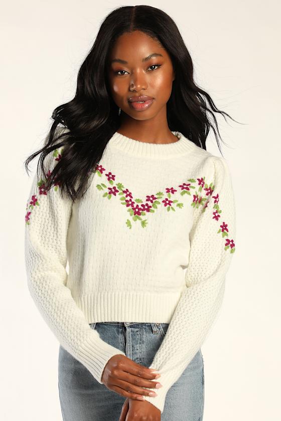 Charm You Ivory Floral Embroidered Sweater 4