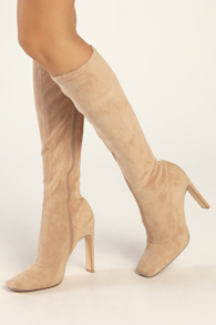 Loriah Light Nude Suede Square Toe Knee High Boots 2